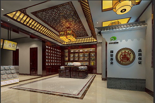 敦煌古朴典雅的中式茶叶店大堂设计效果图